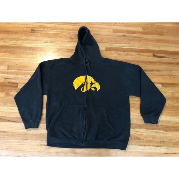 Iowa Hawkeyes Football Hoodie Mens 2XL Black NCAA Long Sleeve Logo Full Zipper - Picture 1 of 6